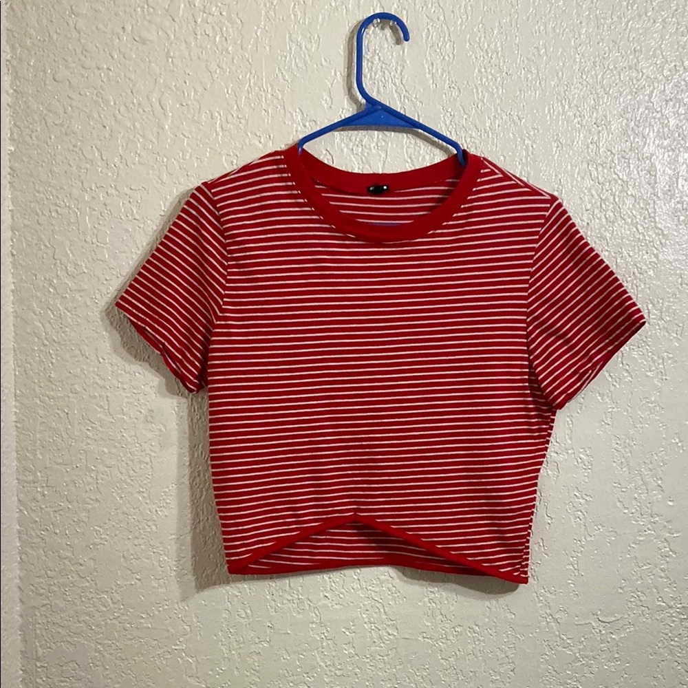 Monrow Red White Striped Women's Crop Top Size M Women